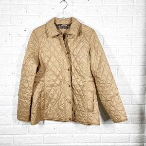 L.L.BEAN Tan Quilted Barn Jacket Metal Zip & Snap closure with pockets